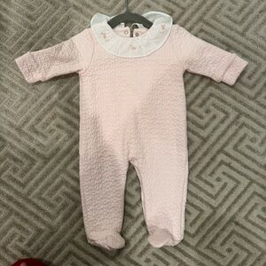 Quilted Light Pink Hearts Footed One-Piece with Embroidered Collar- NWT